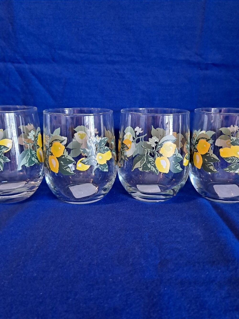 Set 4 LEMON FLORAL Stemless Wine GLASS 16 Oz Double Old-Fashioned Royal Norfolk
